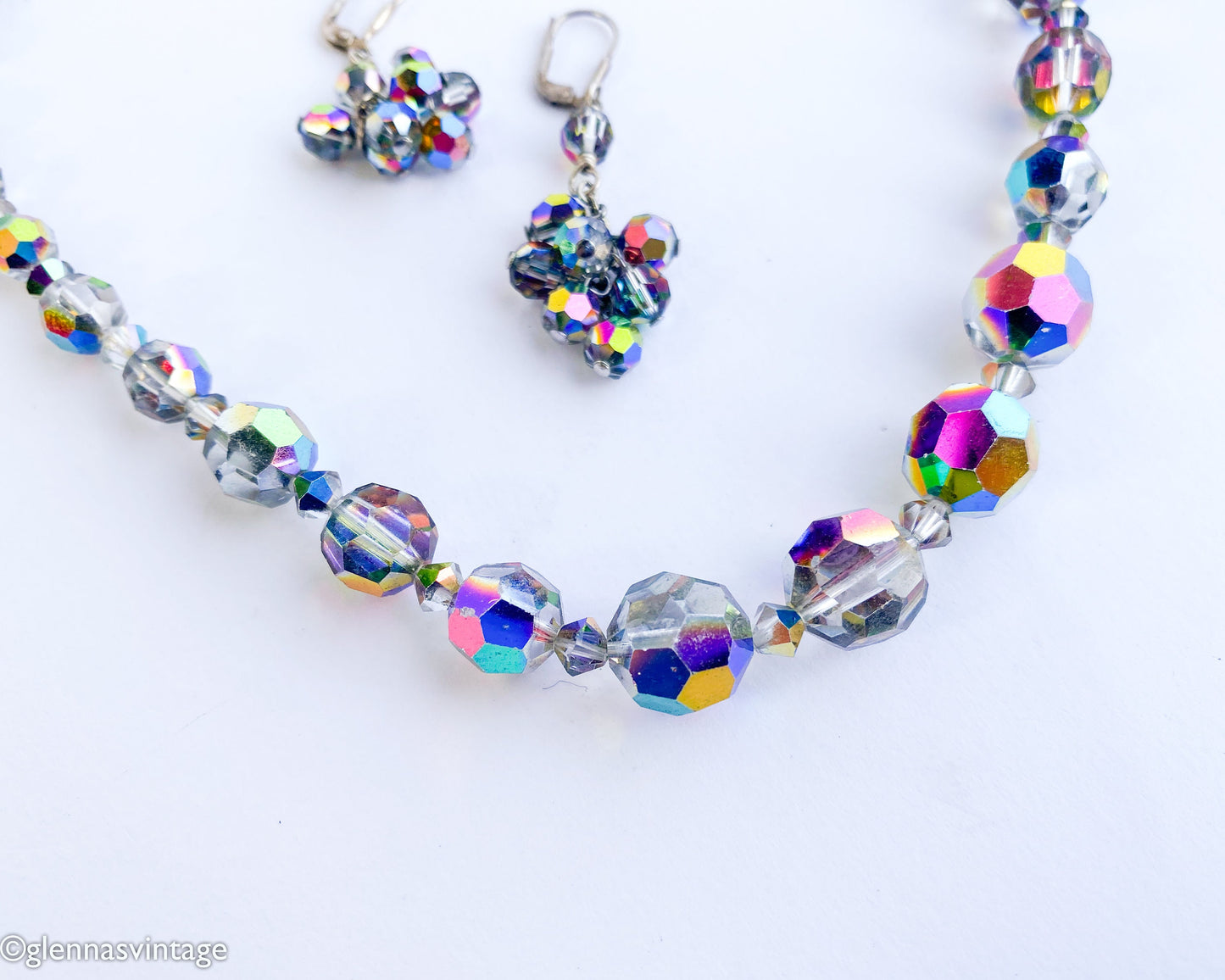 1960s Aurora Borealis Crystal Beaded Necklace Set