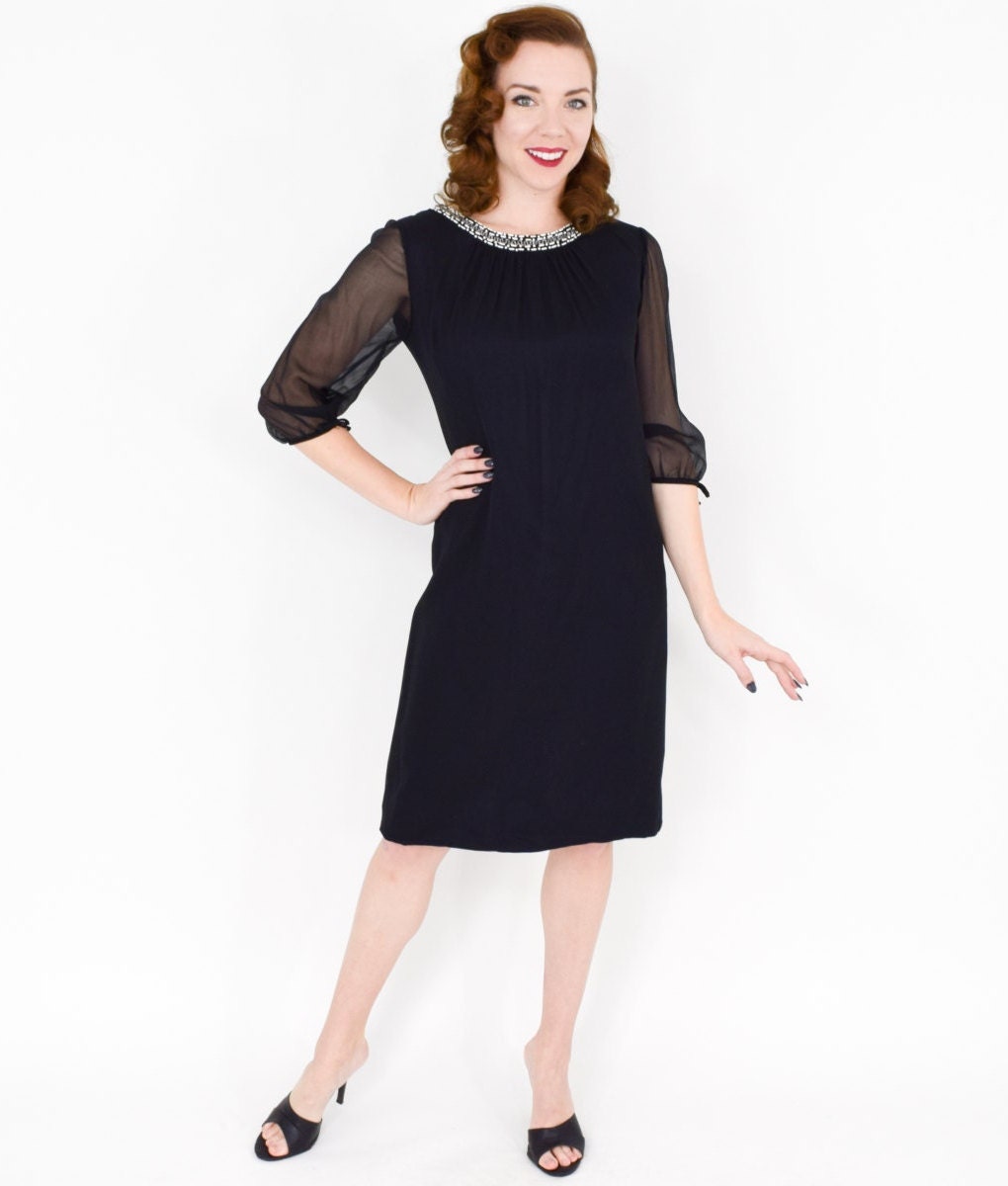1960s Leslie Fay Black Crepe Dress