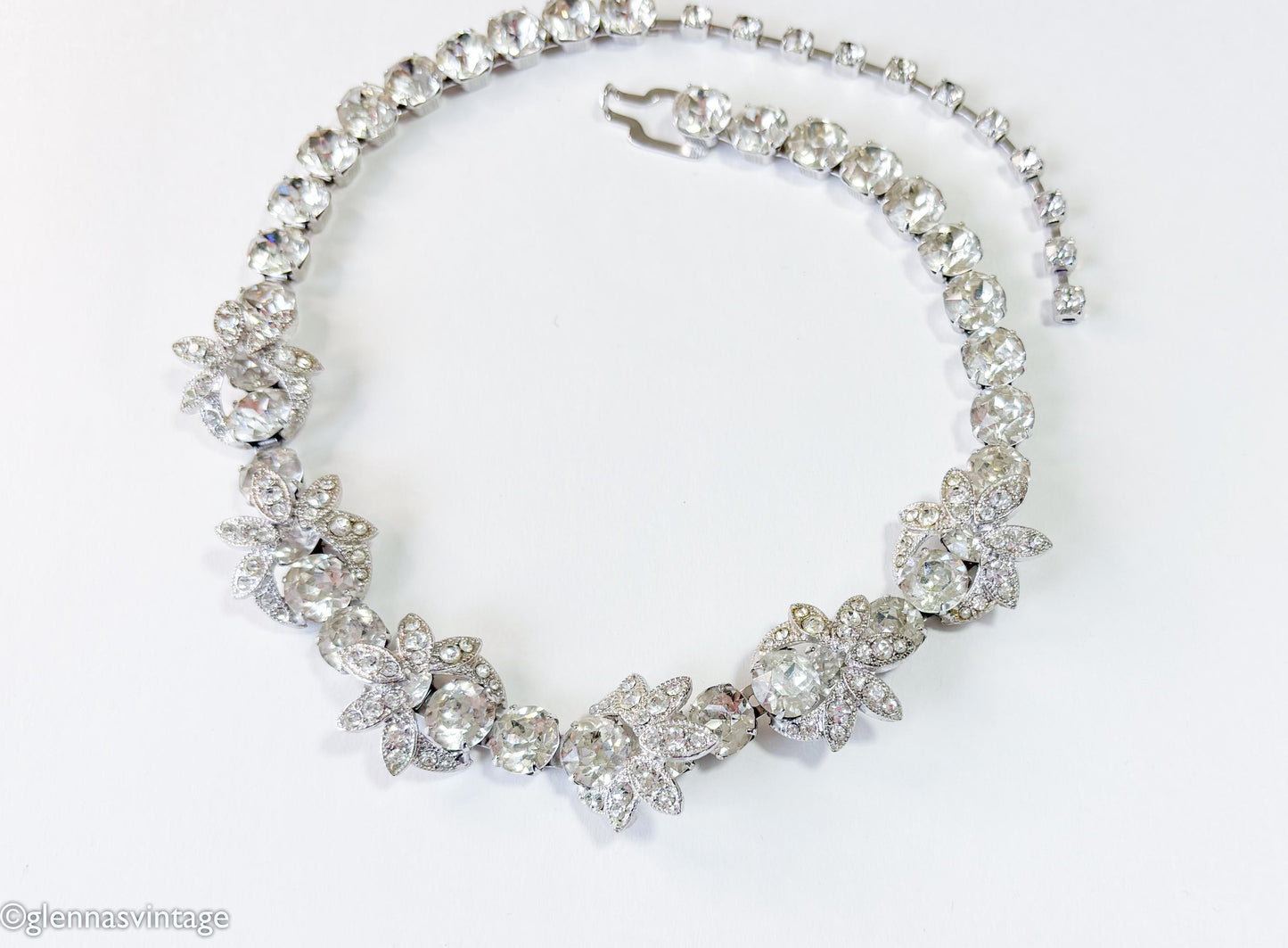 1950s Eisenberg Silver Rhinestone Choker Necklace