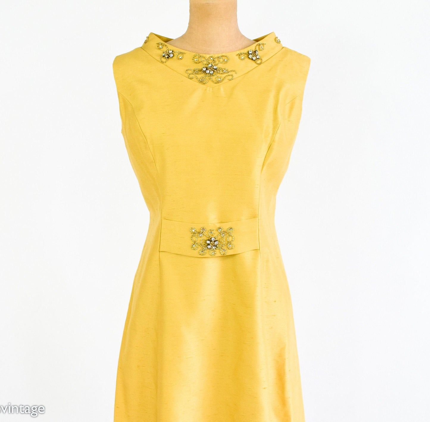 1950s Yellow Silk Shantung Dress, Medium