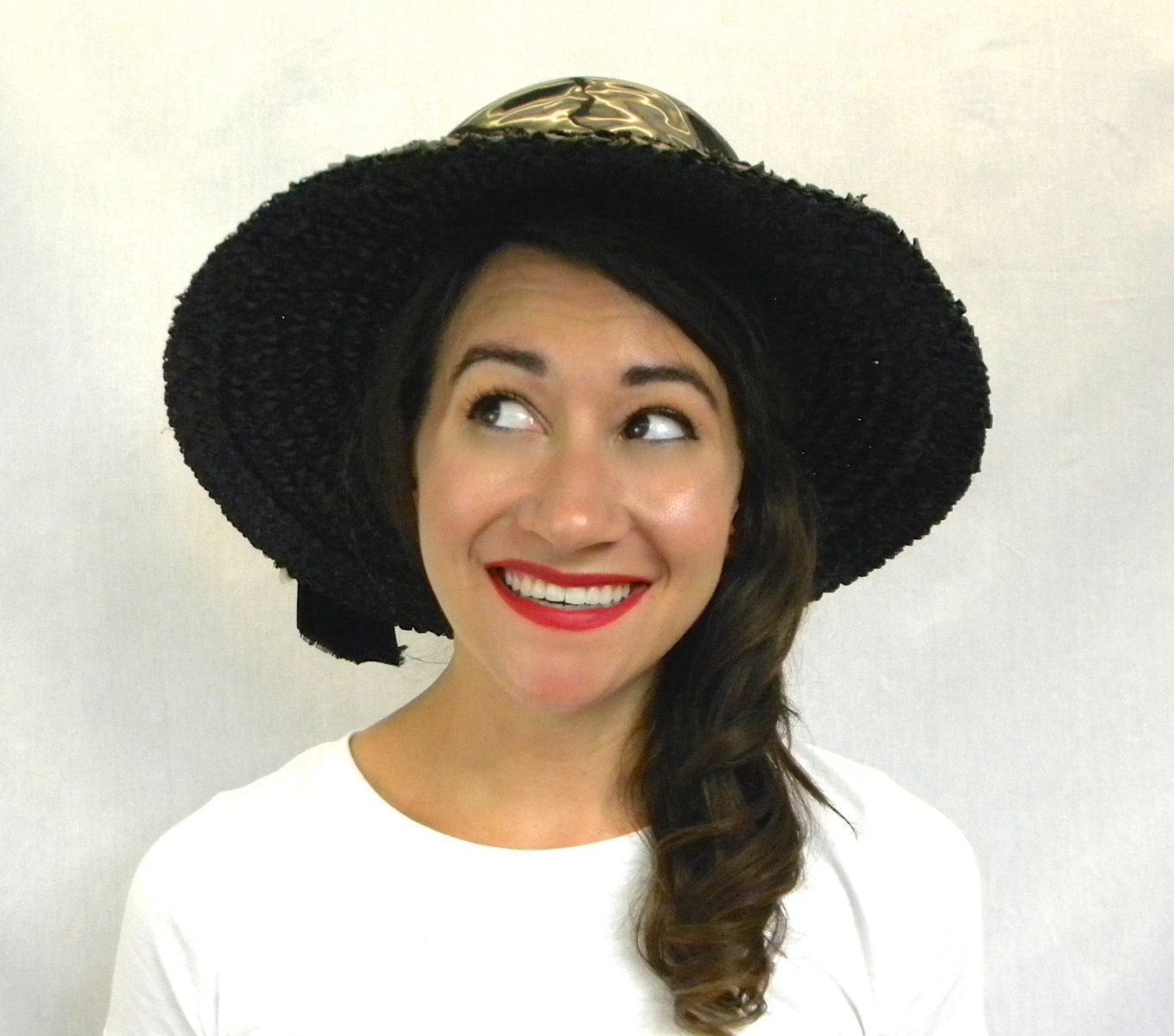 1970s Black Wide Brim Straw Hat