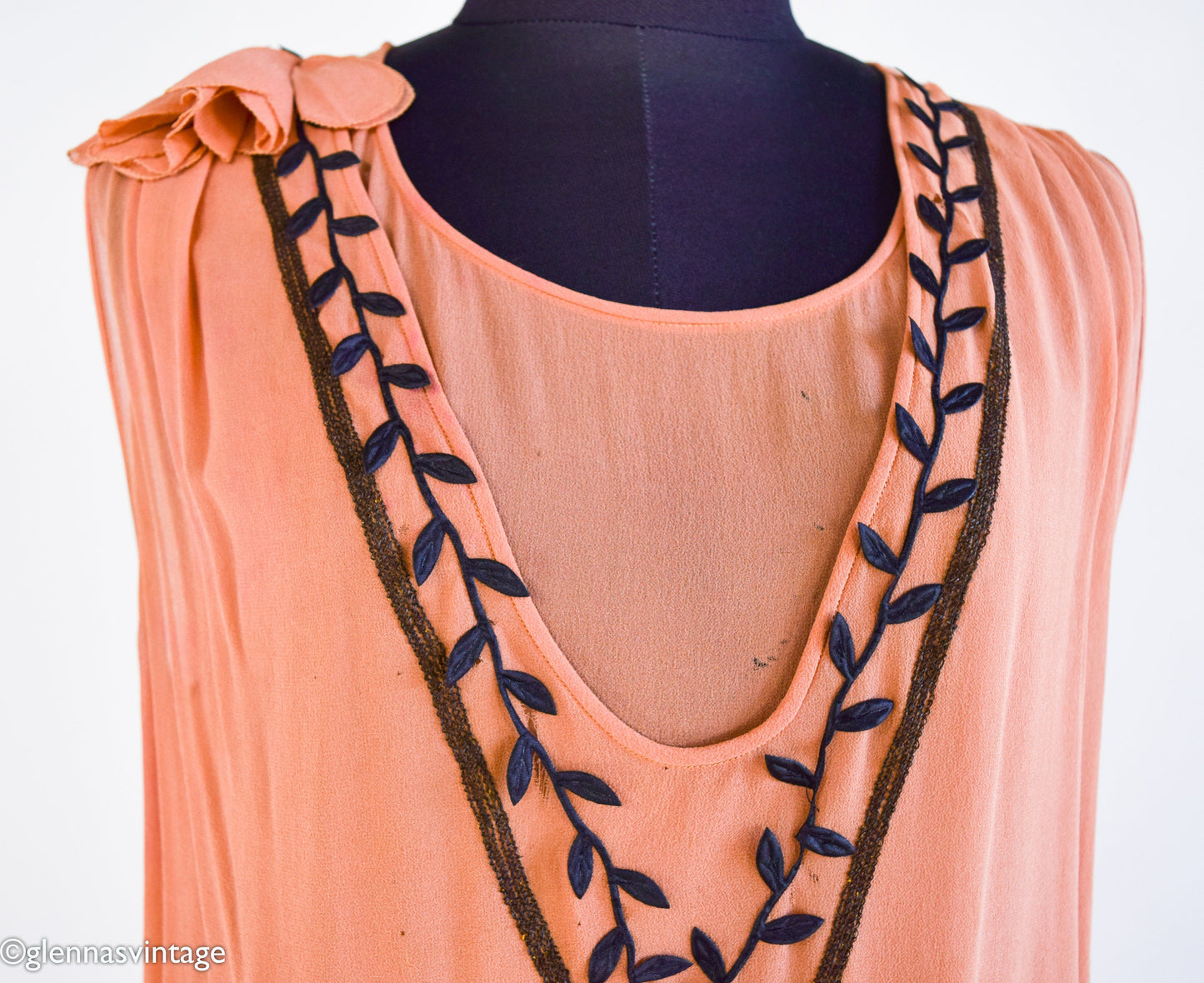 1920s Orange Silk Flapper Dress with Burnout Velvet Panels, Medium