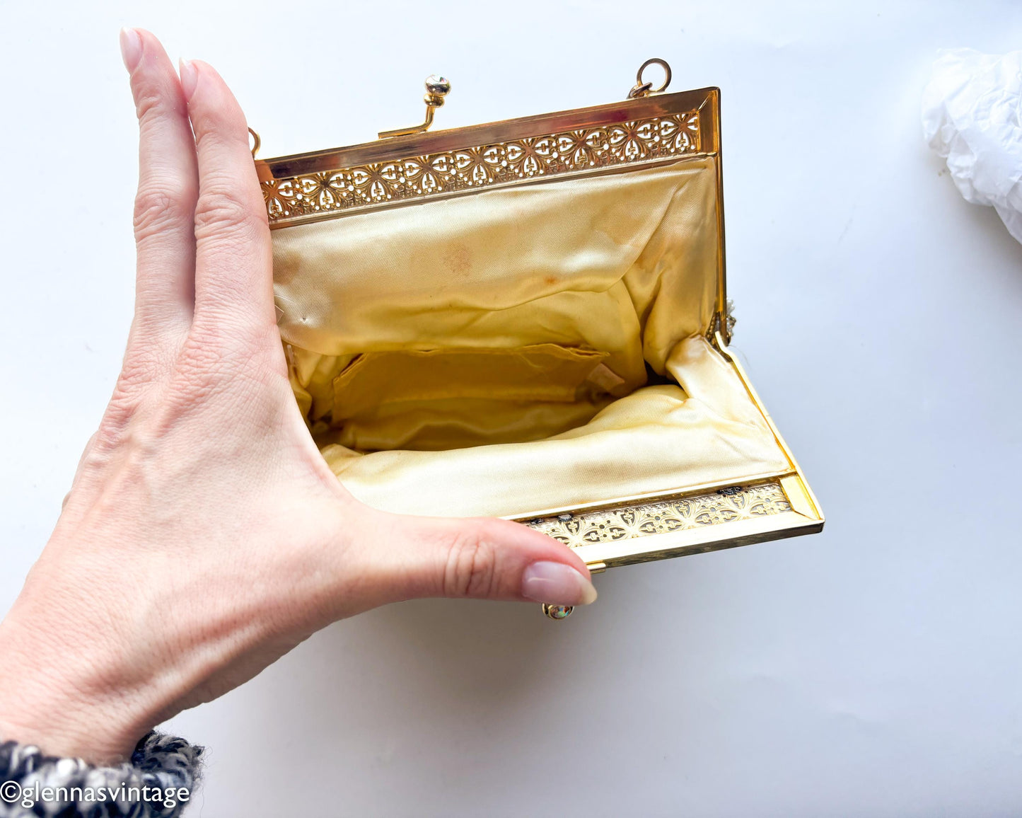 1950s White Gold Beaded Evening Bag