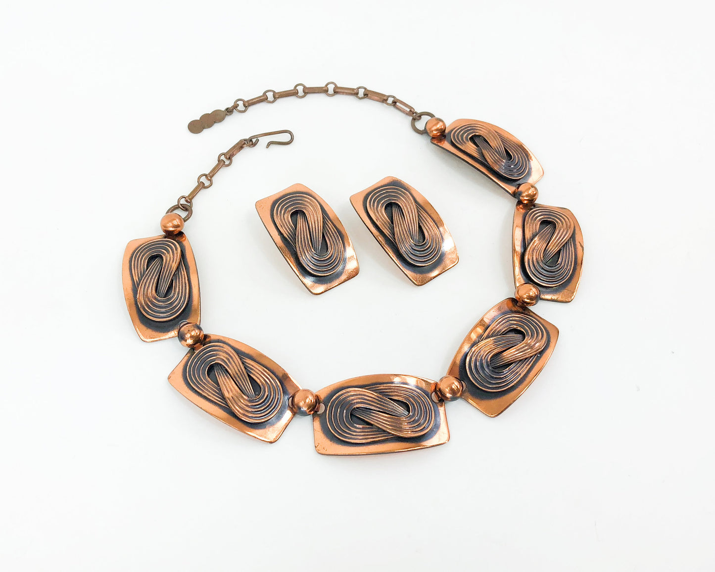 1950s Copper Necklace & Earrings Jewelry Set
