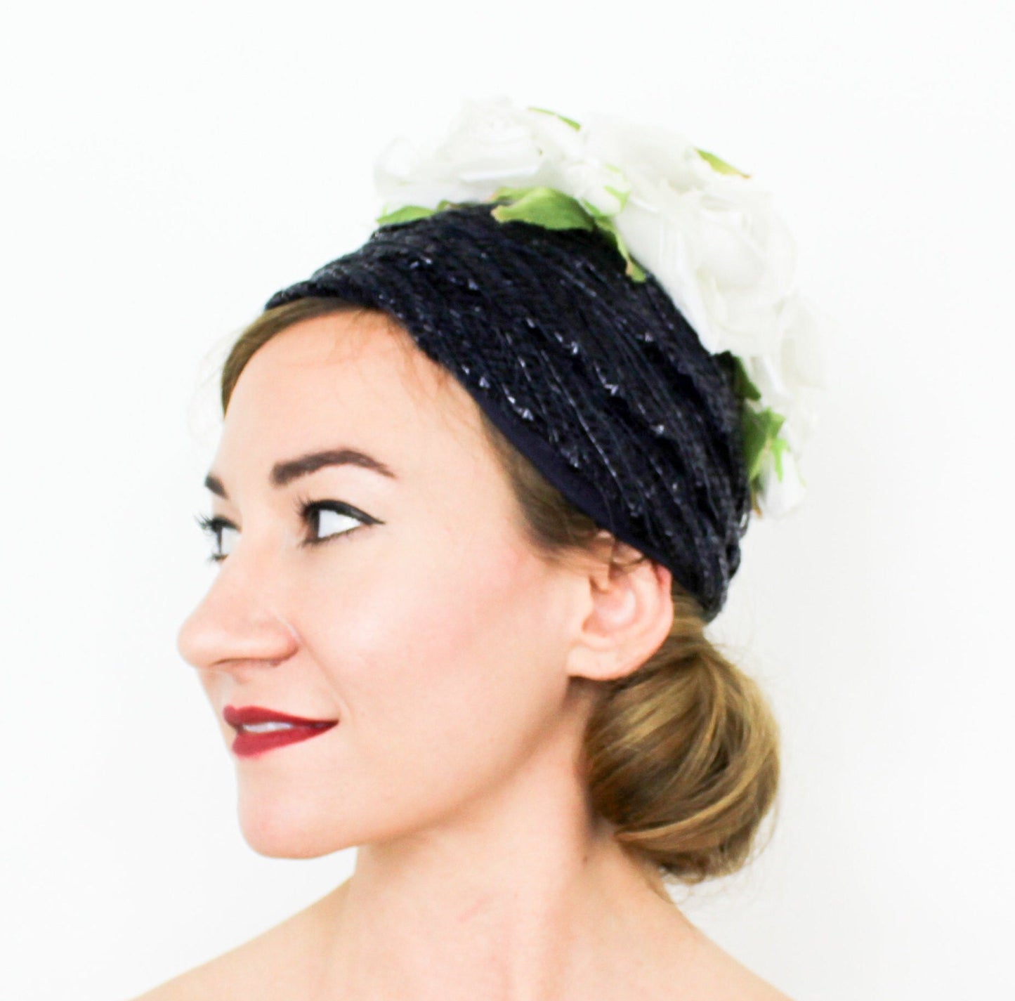 1950s Navy Raffia Beehive Hat