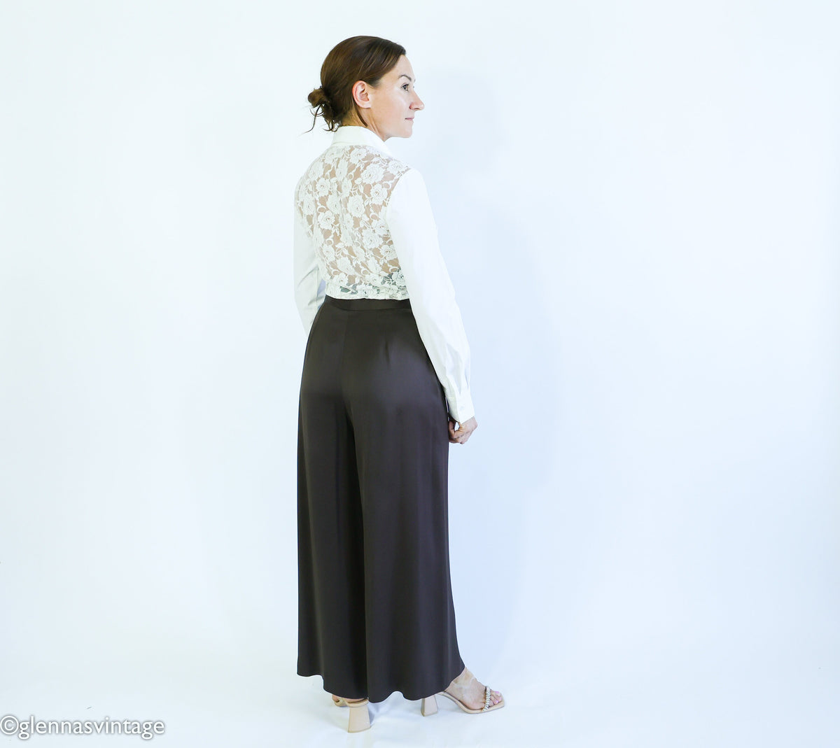 1990s Guy Laroche Designer Pants Brown Silk Slacks, Size 42