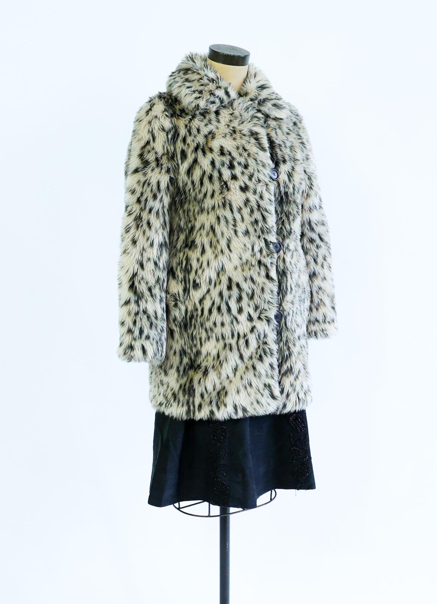 1980s Leopard Print Faux Fur Coat | 80s Beige Faux Animal Print Jacket | J. Crew | Small