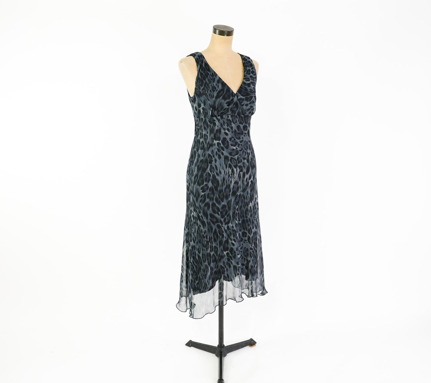 1990s Black Animal Print Dress | Black Sleeveless Maxi, Small