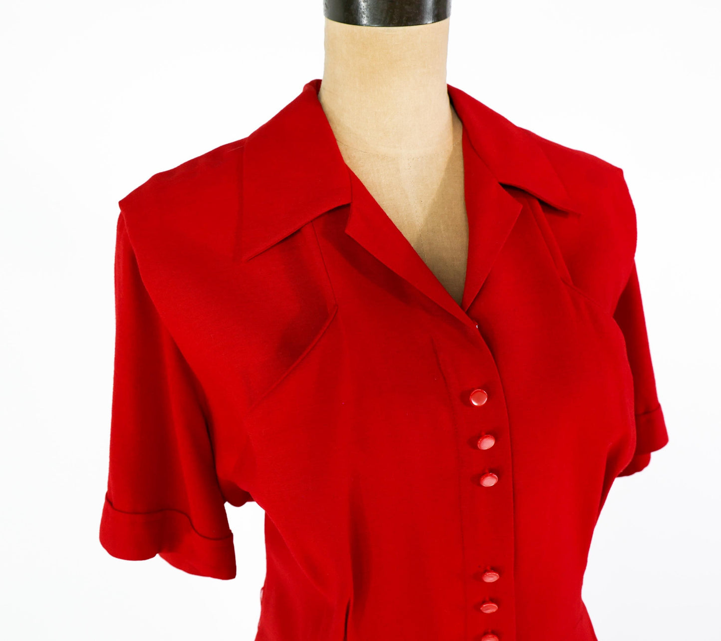 1940s Red Wool Day Dress, 48" Bust