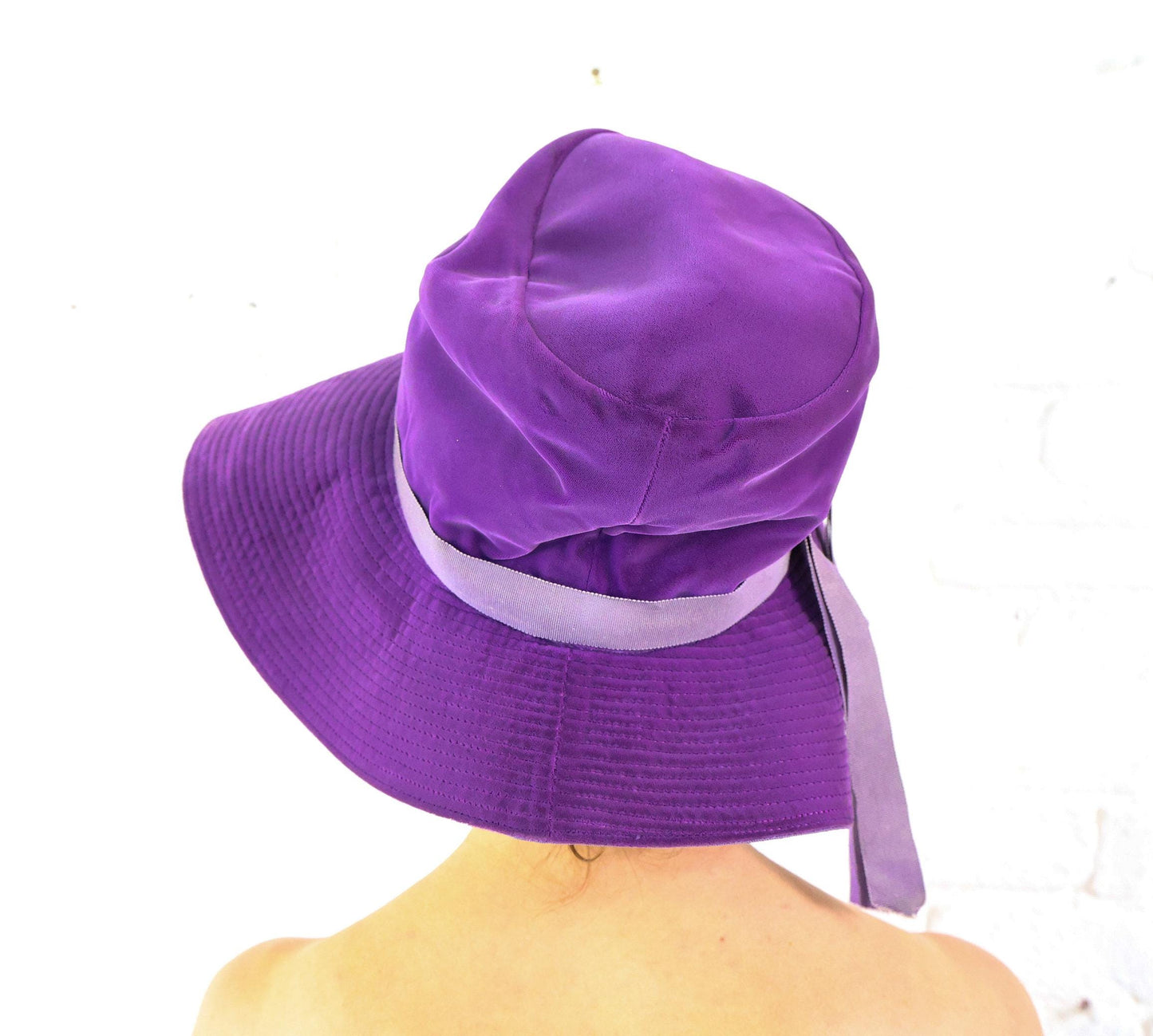 1970s Purple Velvet Floppy Hat, Bohemian Wide brim Hat