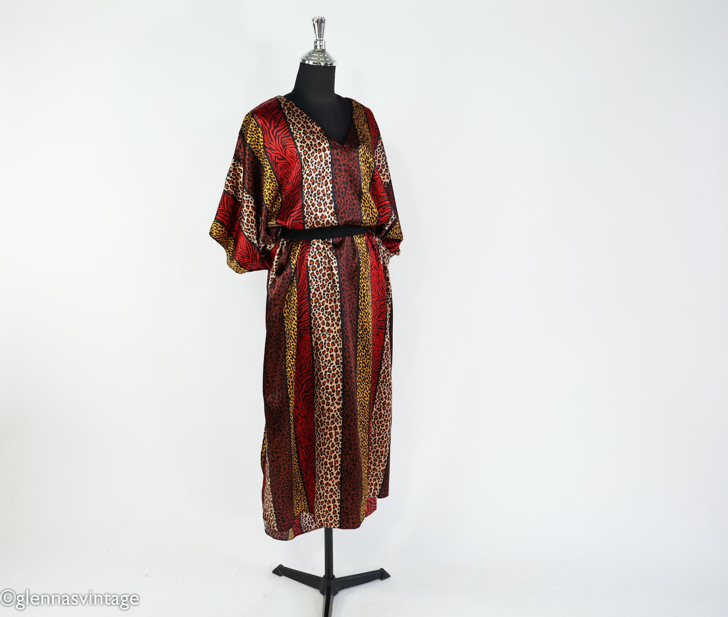 1990s Vintage Red & Gold Animal Print Caftan | Plus Size Dress