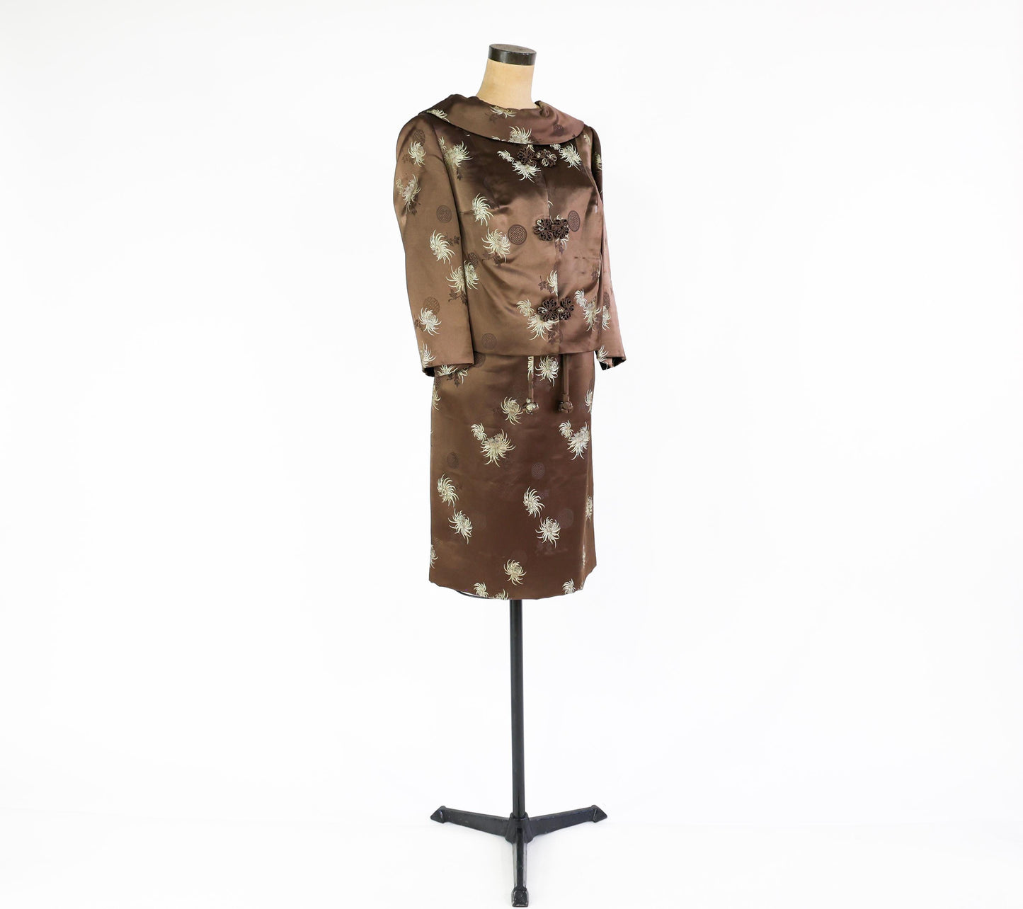 1950s Satin Jacquard Dress and Jacket Set, Plus Size