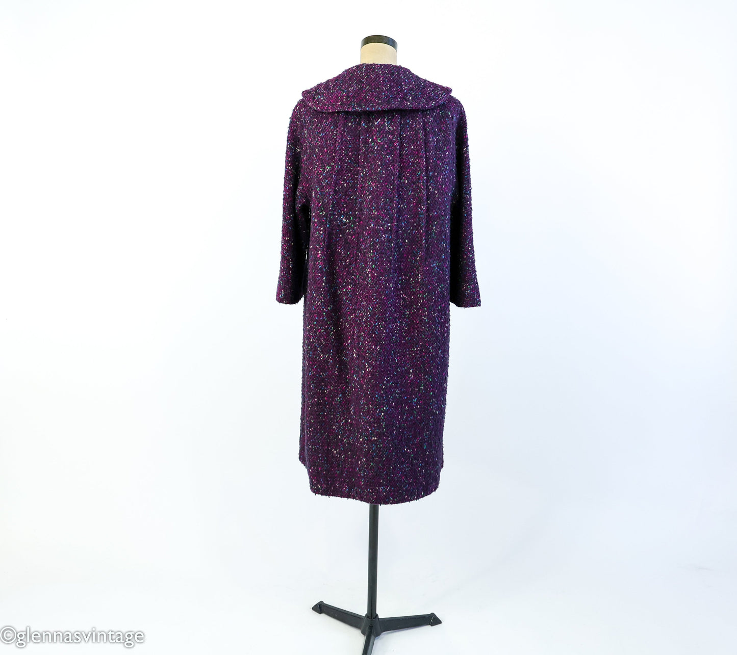 1950s Purple Wool Coat | 50s Purple Tweed Wool Coat | Purple Boucle Wool Coat | Large