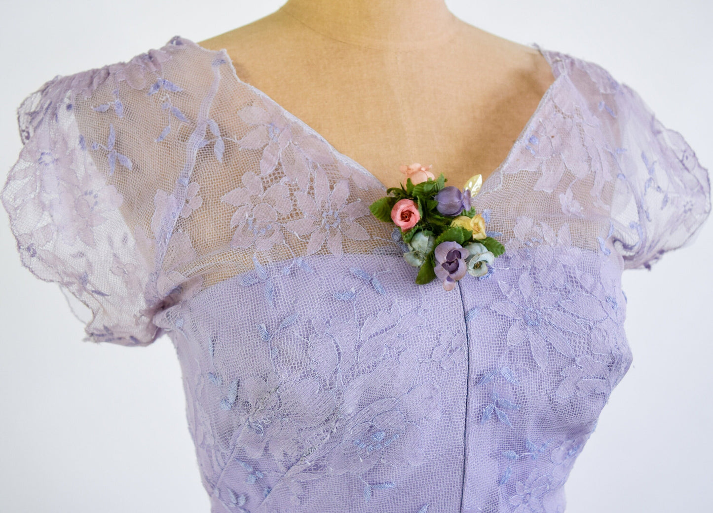1940s Lavender Lace Cocktail Dress, Medium