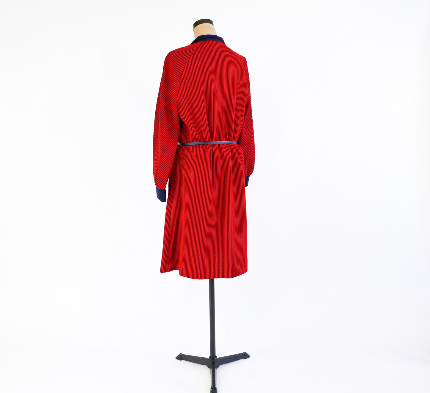 1960s Red Navy Striped Knit Dress , Extra Large, 40" Waist