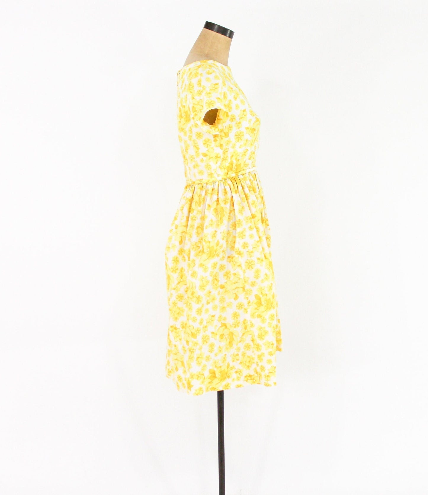 1950s Yellow Floral Day Dress, Small