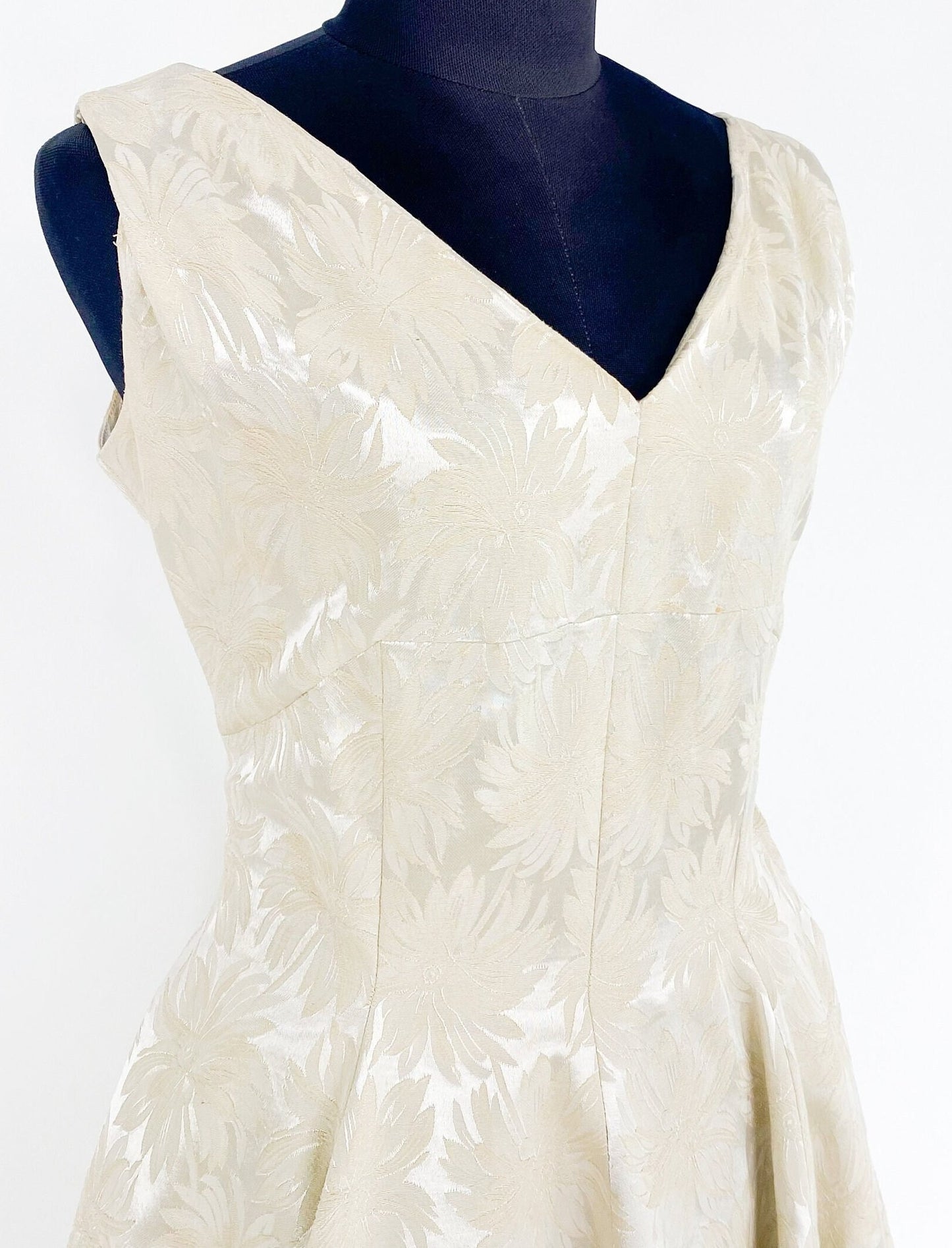 1940s Beige Brocade Cocktail Dress, Short Wedding, Small
