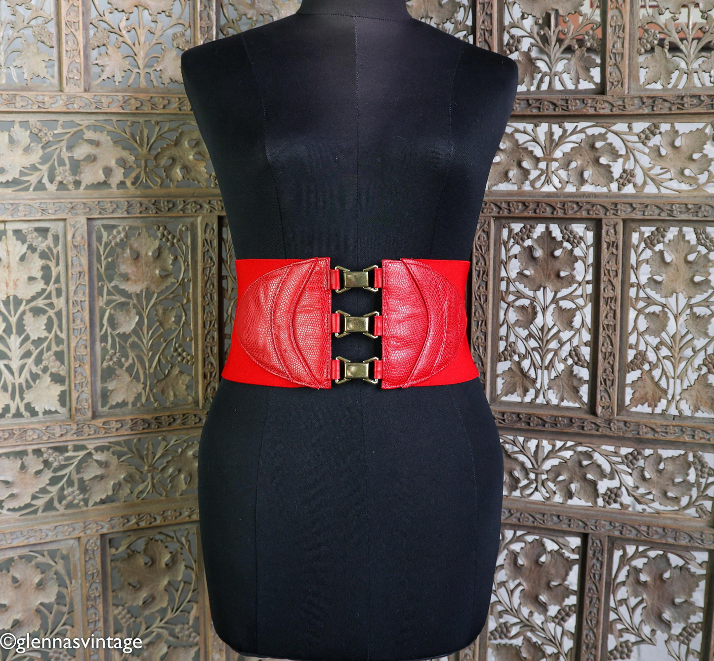 1980s Red Elastic Wide Belt