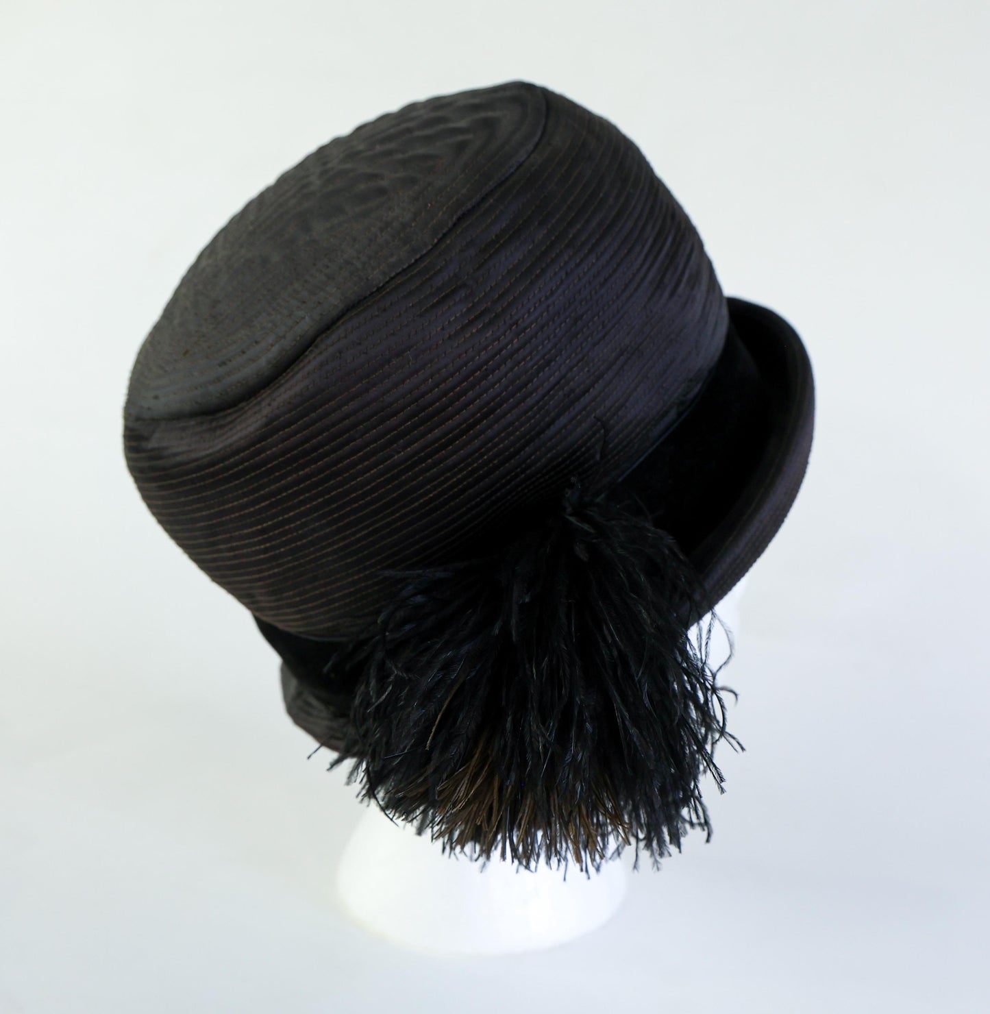 1960s Mr. Glenn Black Satin Feather Hat