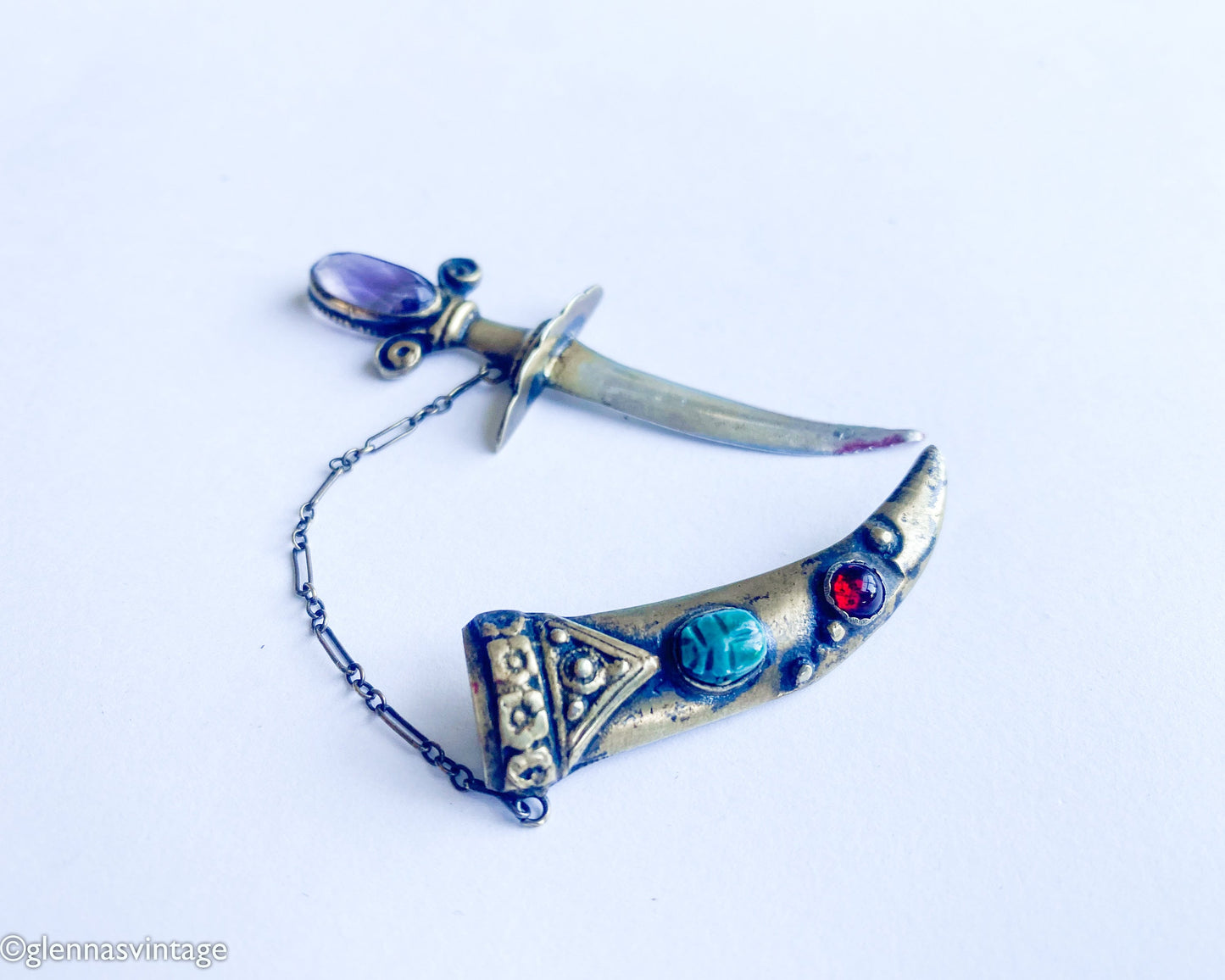 1930s Sterling Sword Dagger & Scabbard Pin | 30 s Bronze Scabbard Sword Brooch