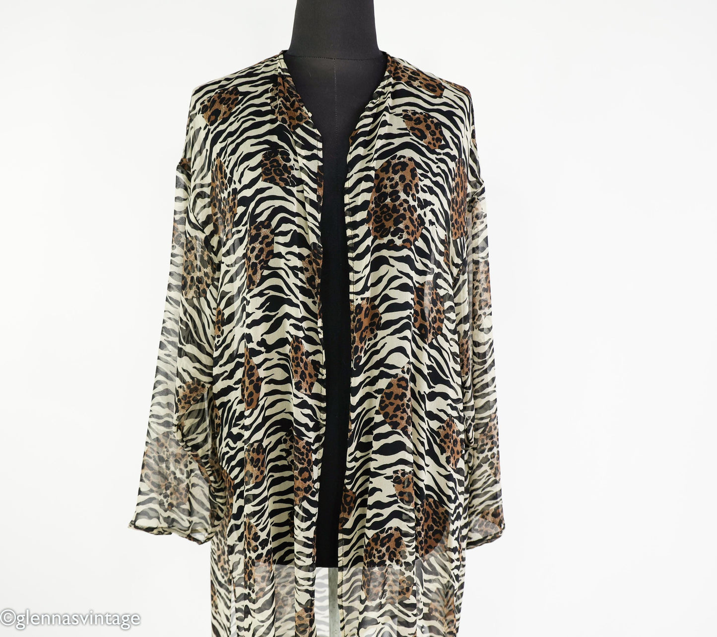 1980s Animal Print Sheer Silk Wrap Jacket, Large