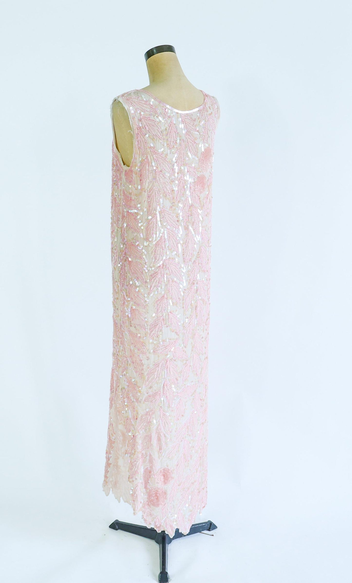 1980s Pink Silk Sequin Dress | 80s Pink Iridescent Sequin Evening Dress | Medium