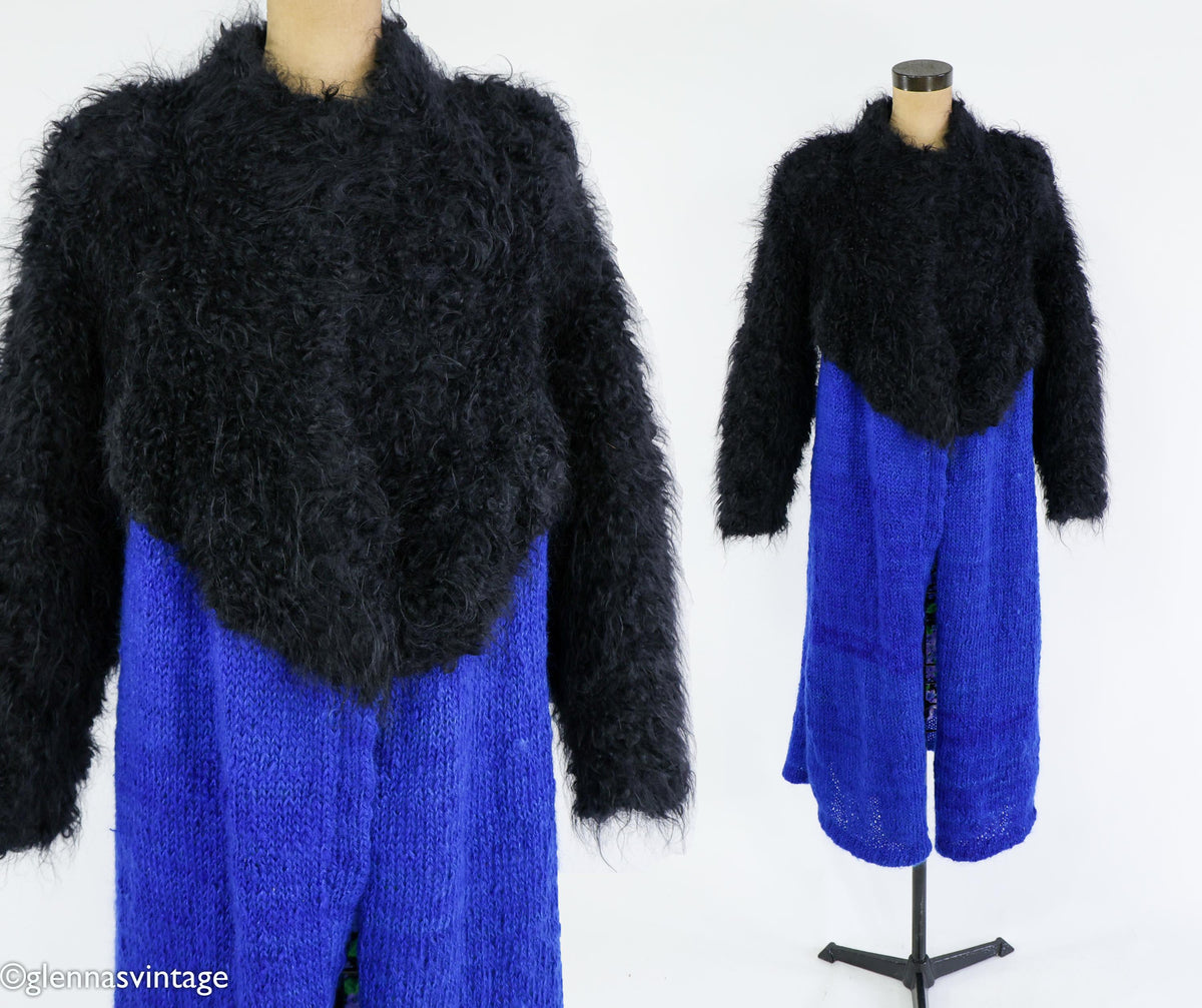 1980s Mohair Knit Coat | Royal Blue & Black Sweater