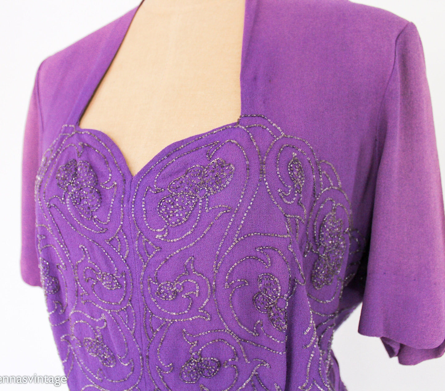 1940s Purple Beaded Evening Suit, Blouse & Skirt Set, Large