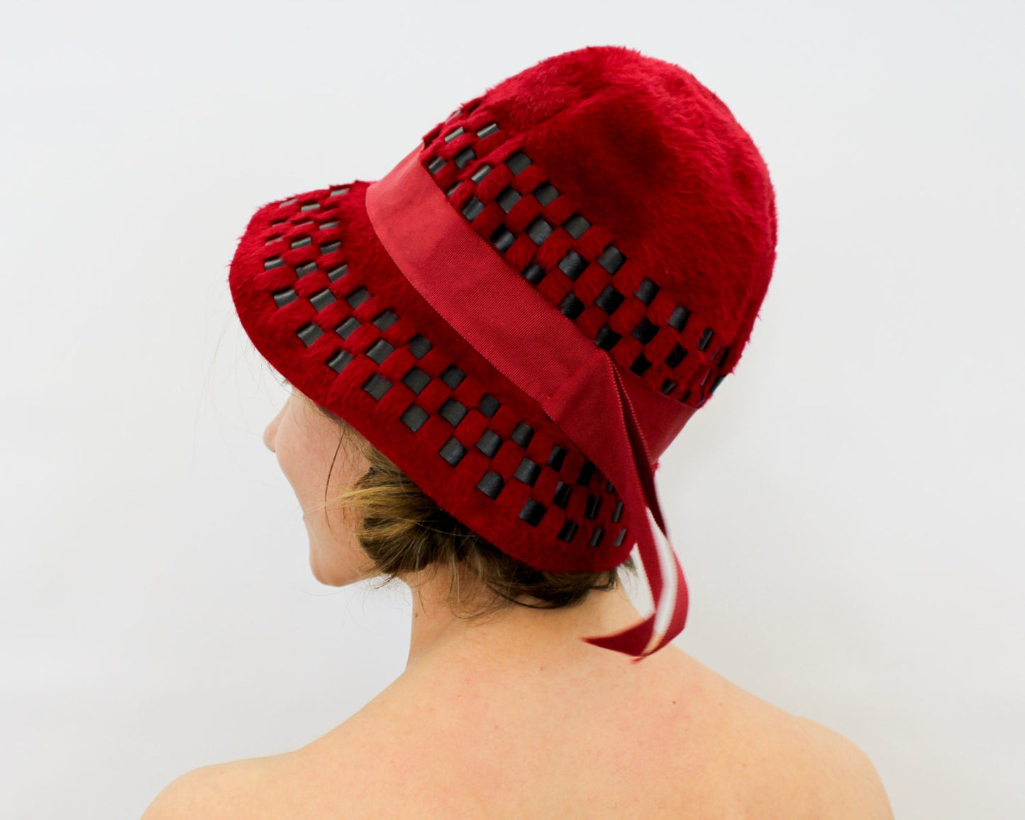 1960s Jacques Heim Paris Red Mohair Bucket Hat
