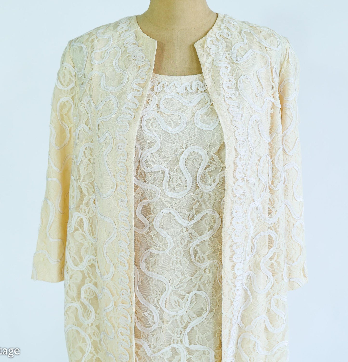 1960s White Lace Dress & Jacket Set, Medium