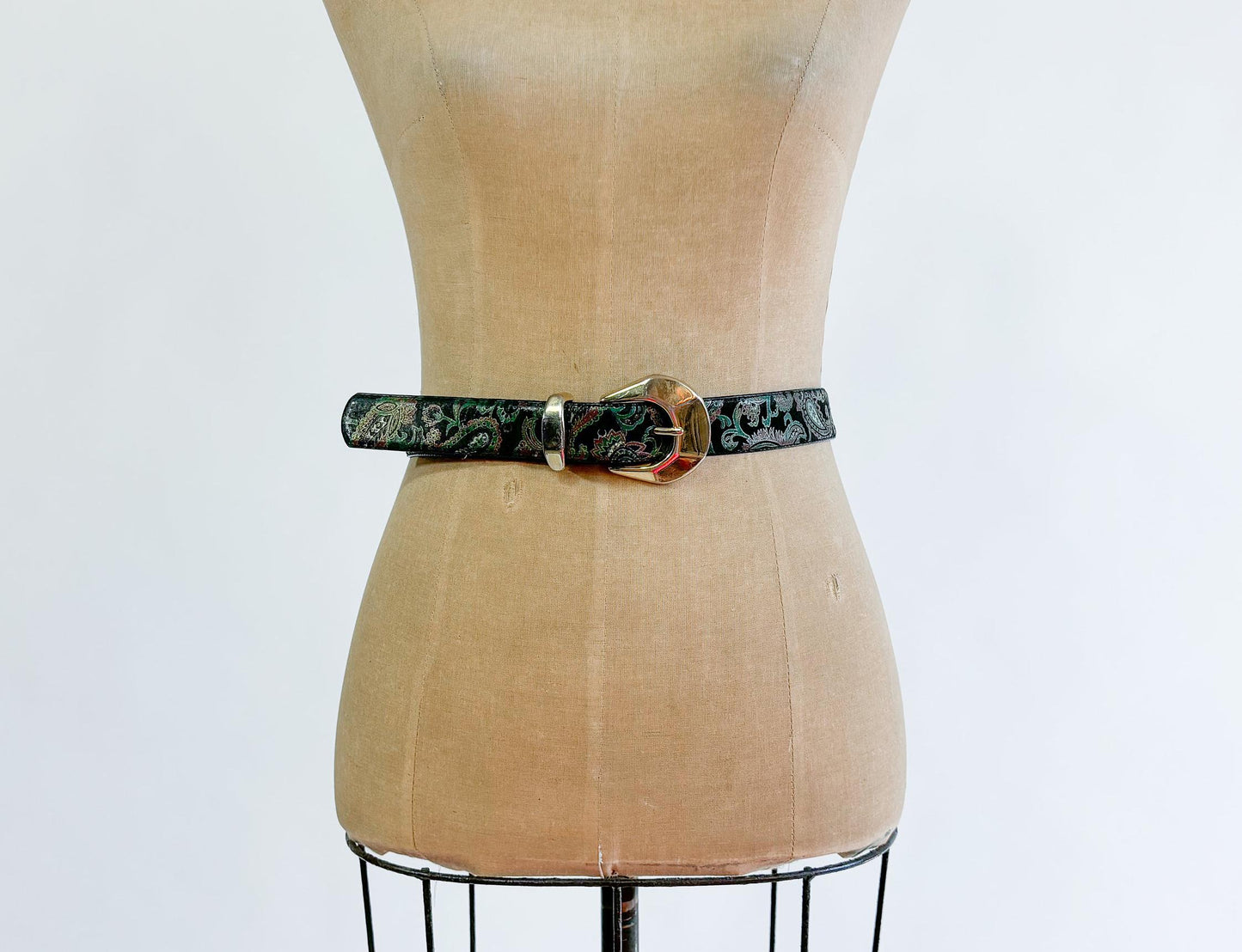 1980s Black Paisley Faux Leather Belt, Size M