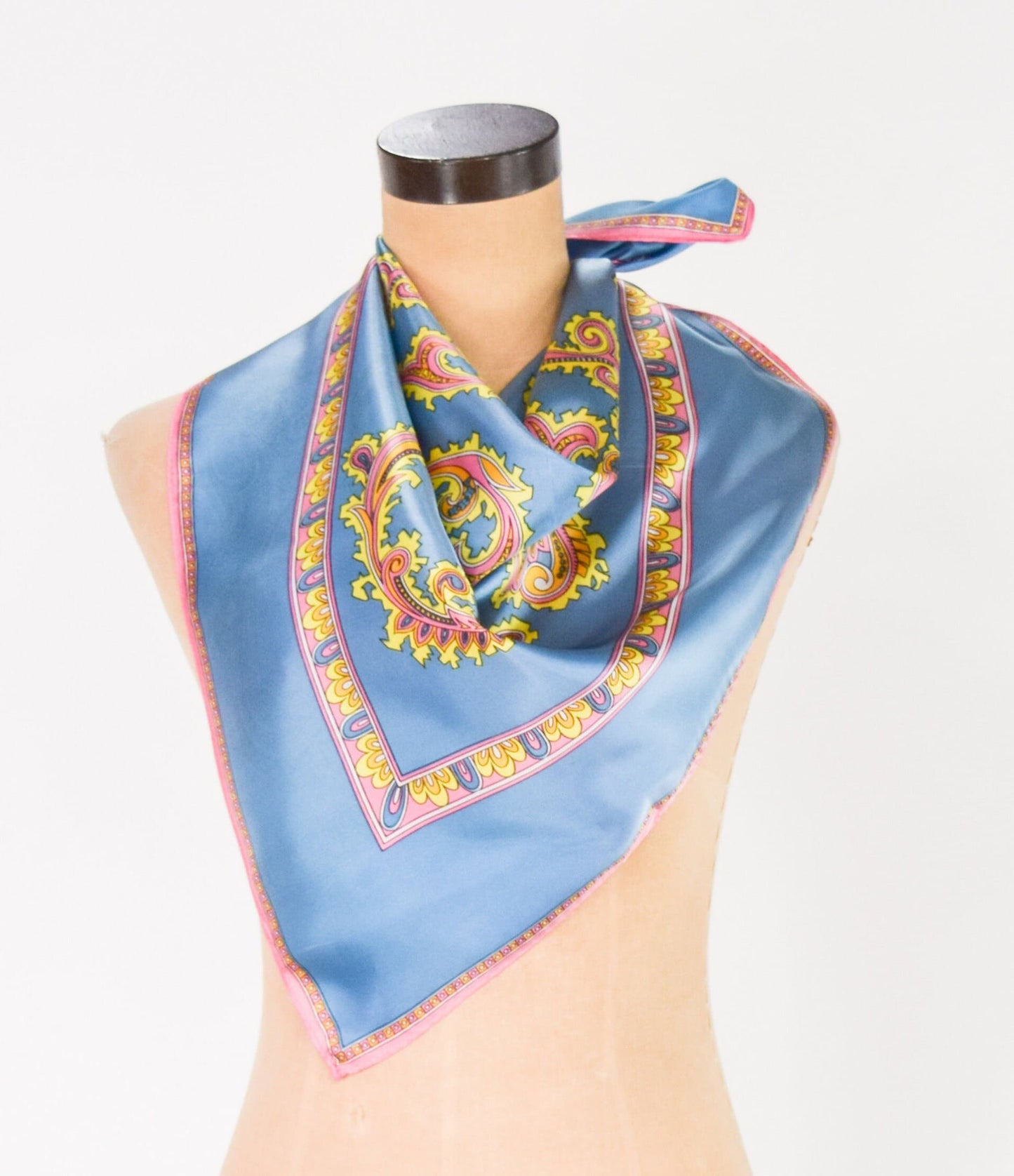 1950s Turquoise Blue & Gold Paisley Print Scarf