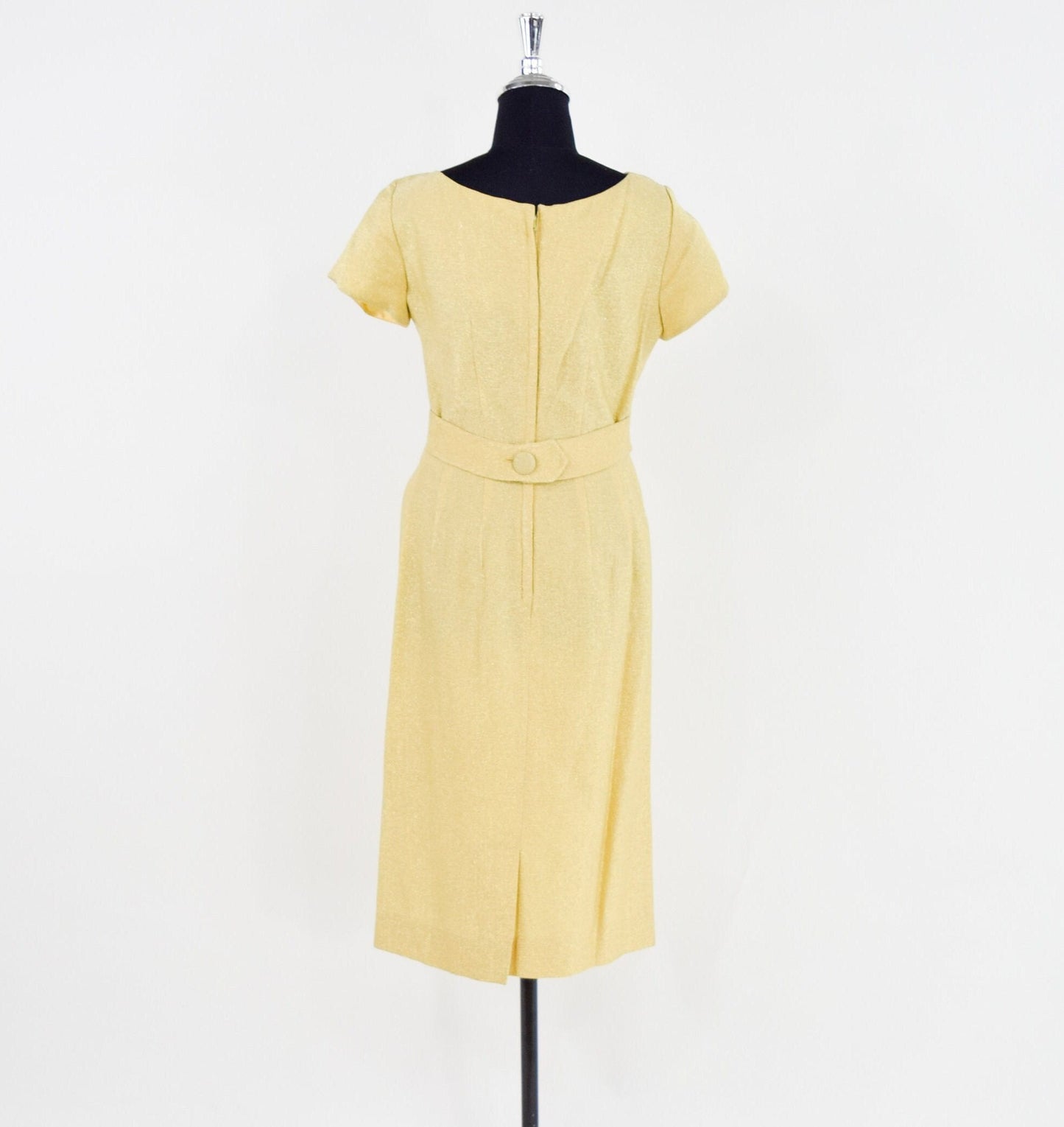 1950s Gold Lamé Cocktail Dress | Vintage Sheath, V-Neck
