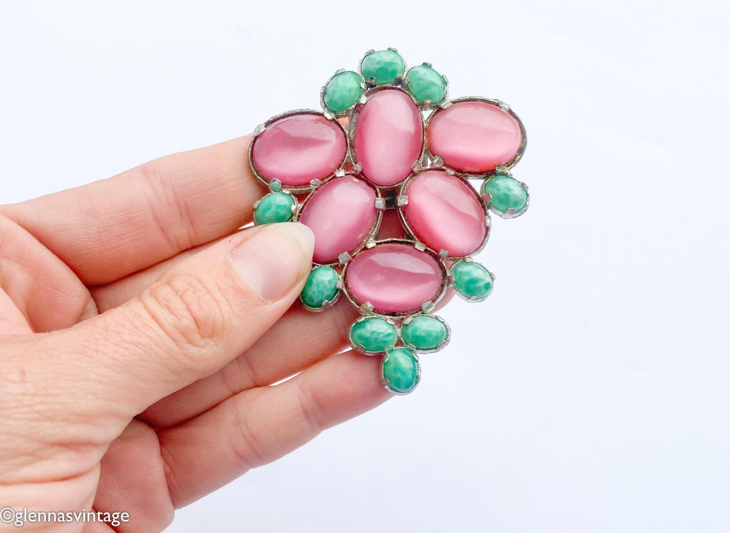 1920s Pink & Green Glass Dress Clip