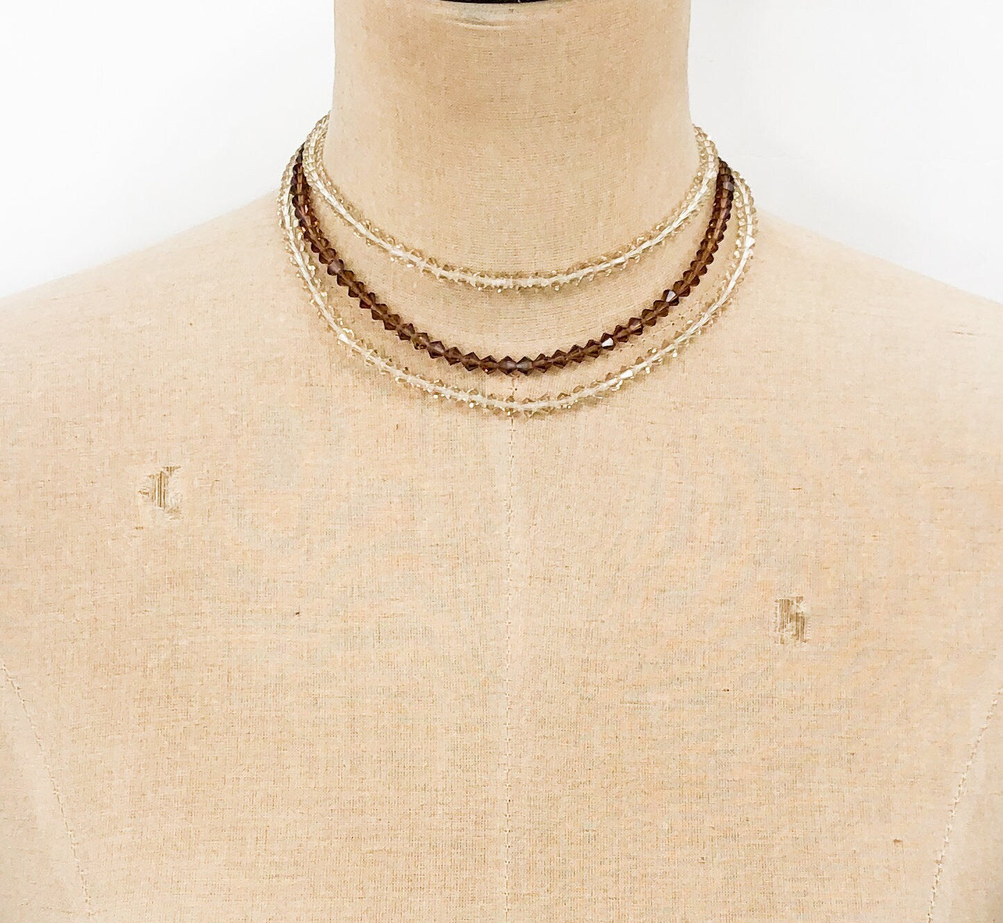 1950s Bronze Crystal Necklace | Amber Glass Evening Necklace