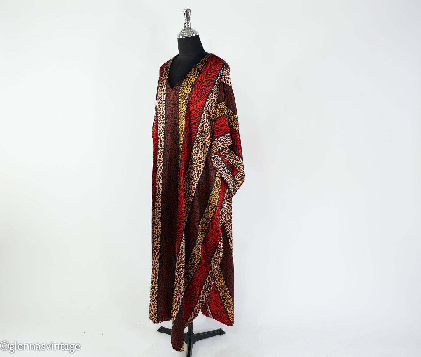 1990s Vintage Red & Gold Animal Print Caftan | Plus Size Dress