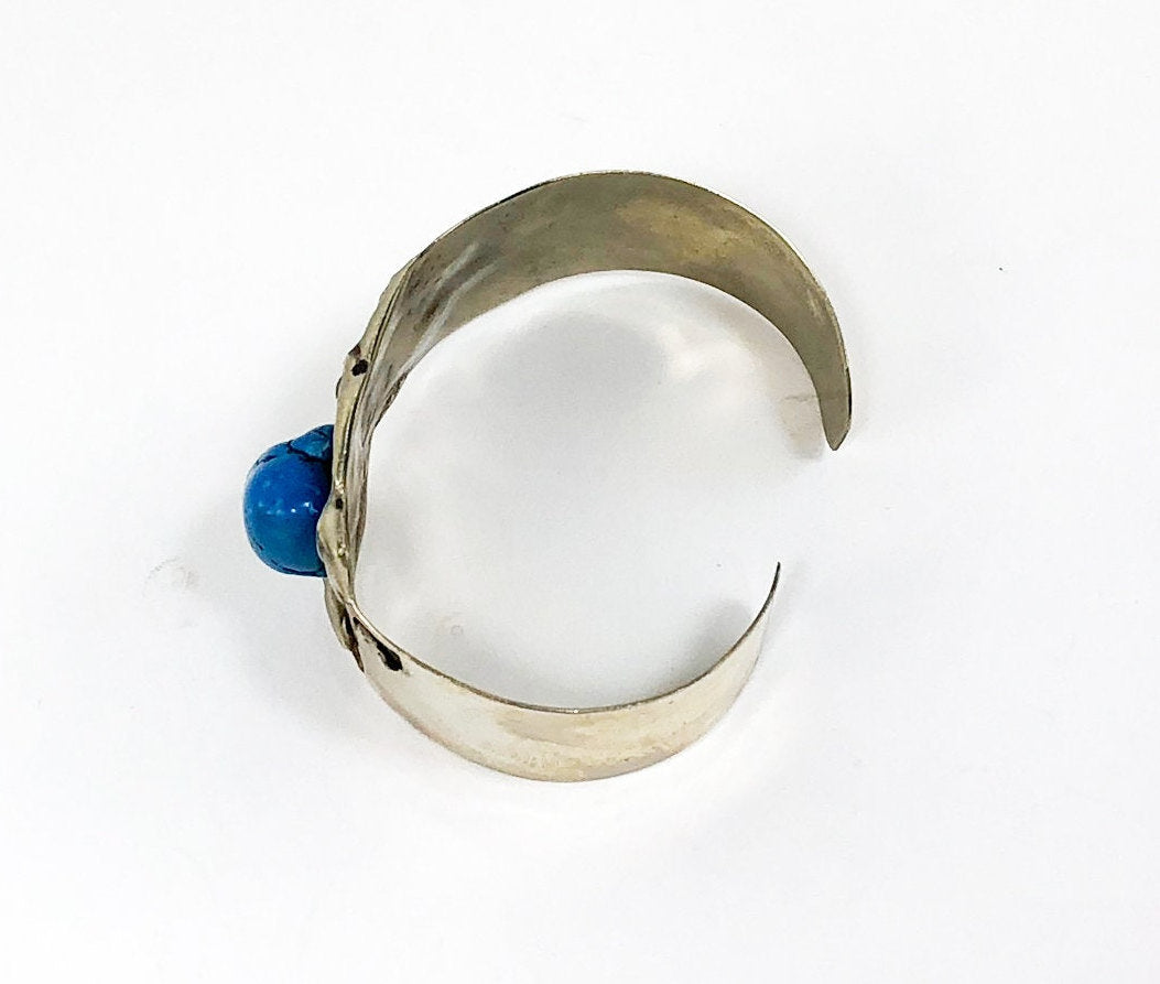 1960s Turquoise Nugget Silver Bracelet | 60s Alpaca Silver Cuff