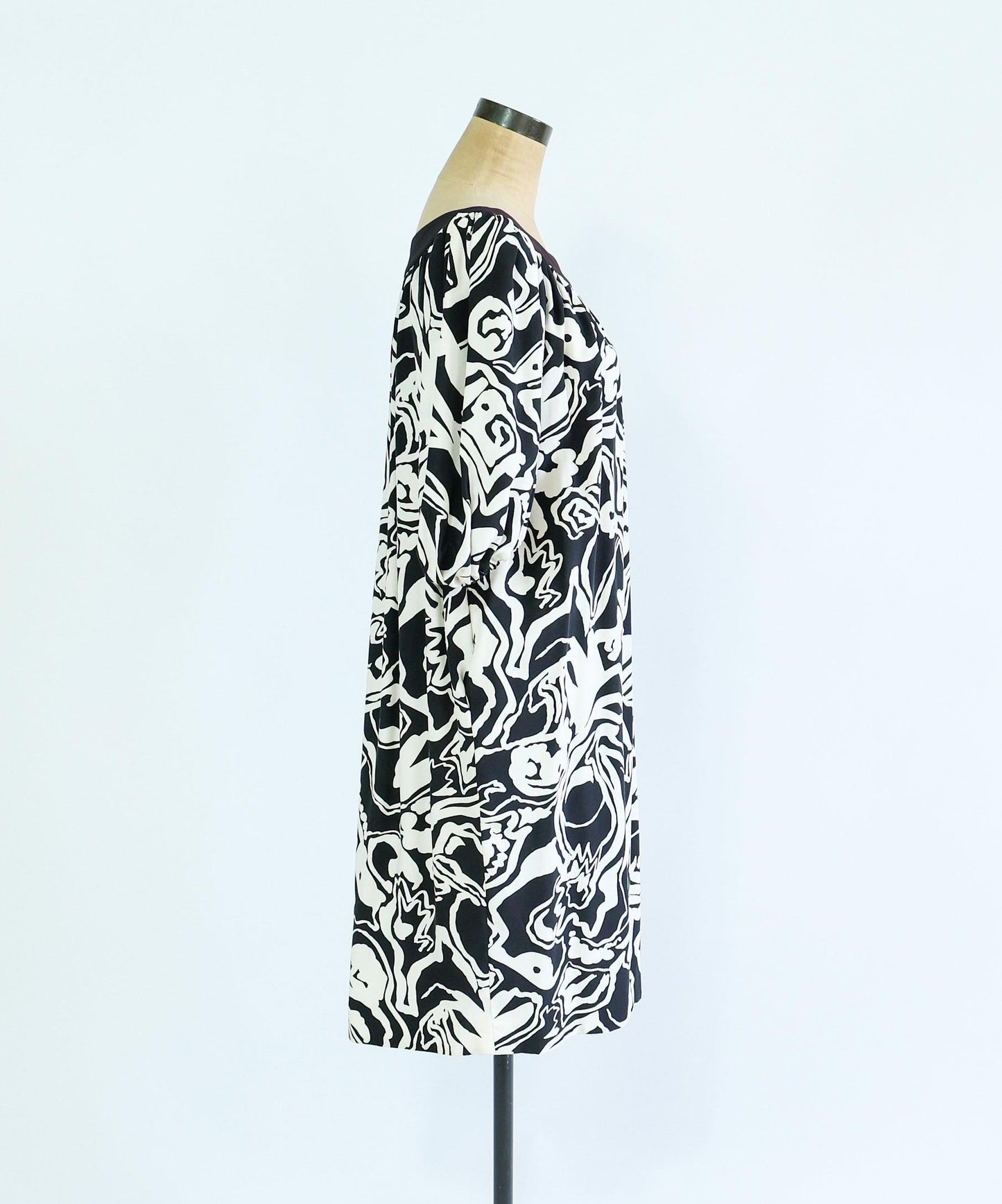 Saint Laurent Vintage 1990s Black White Floral Print Dress, 40