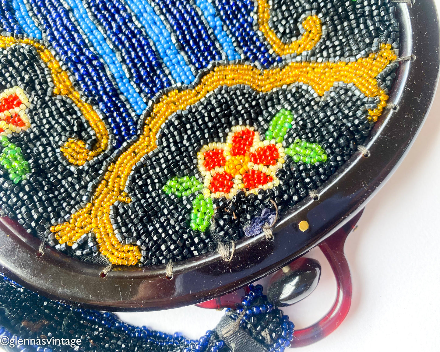 1900s Antique Floral Beaded Handbag with Lucite Frame