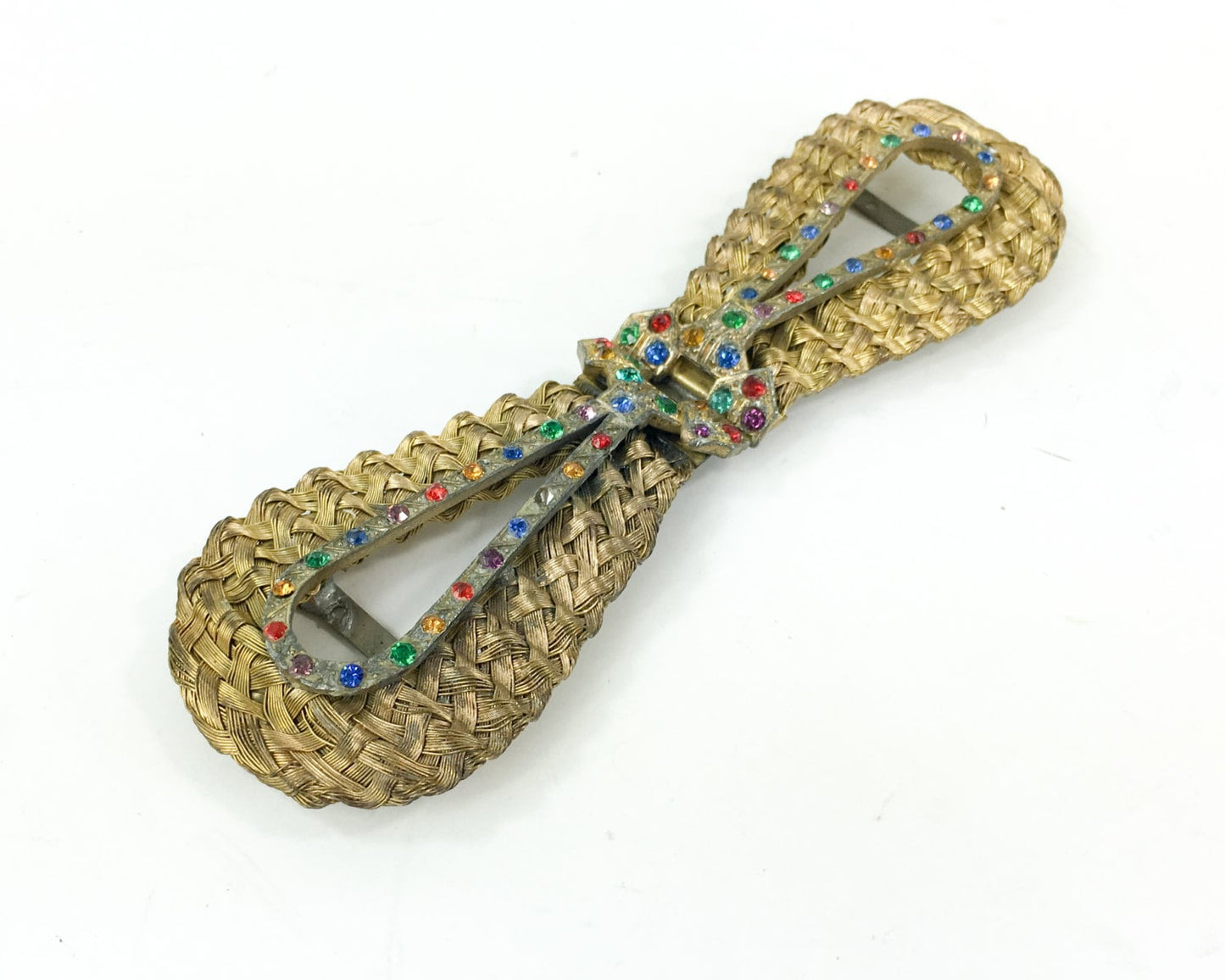 1930s Gold Brass Belt Buckle | 30s Gold Woven Buckle | Reinad N.Y.