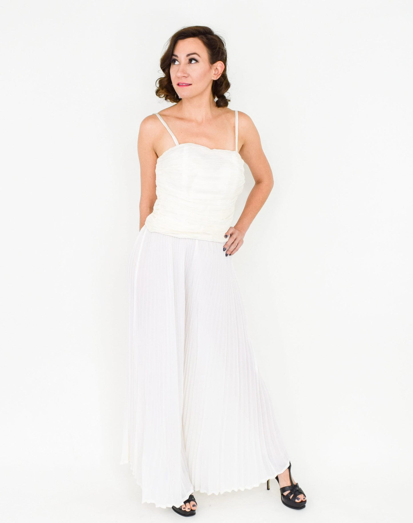 1990s Emporio Armani White Silk Chiffon Palazzo Pant Set, Medium