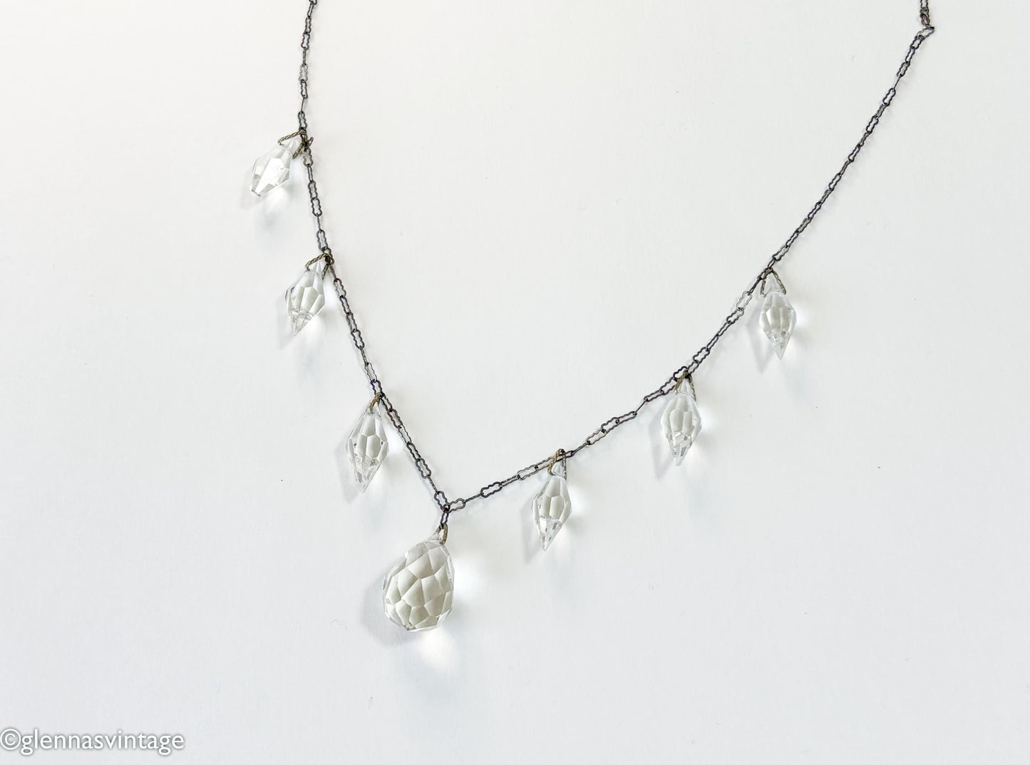 1930s Crystal Glass Pendant Necklace, Vintage Drop Necklace