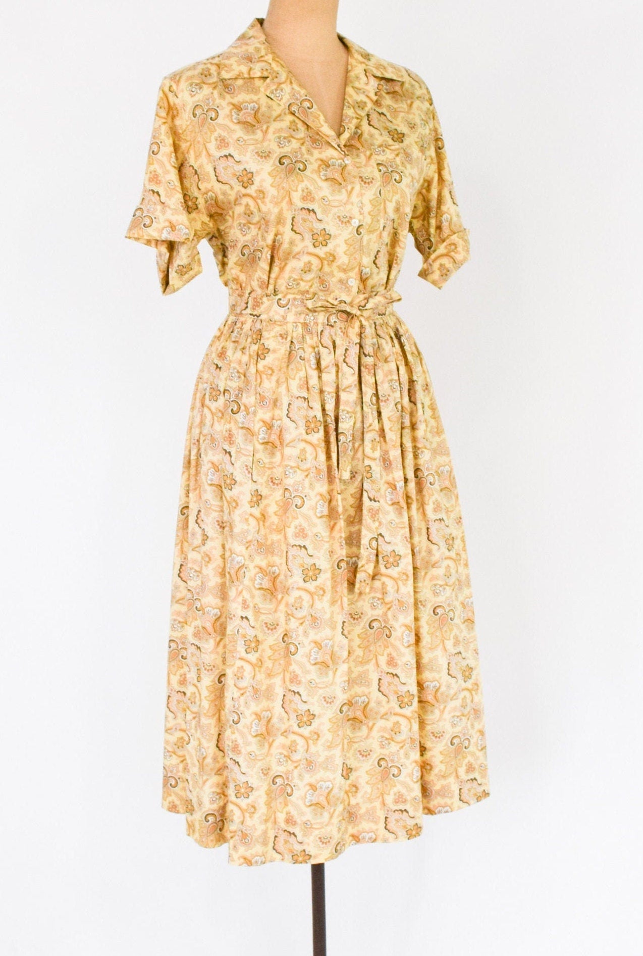 1980s Gold Floral Blouse & Skirt Set | 80s Gold Cotton Paisley Skirt Set | Gloria Sachs | Medium