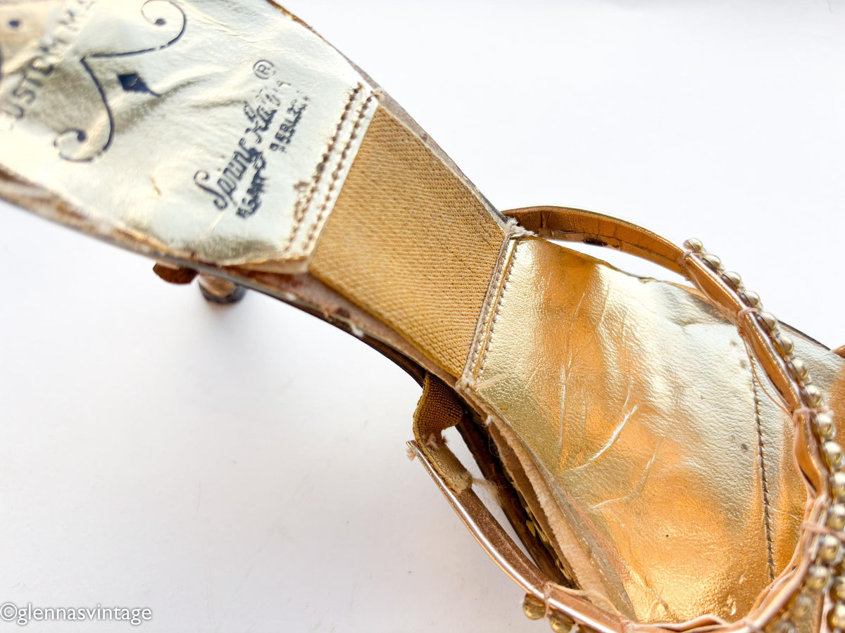 1950s Gold Springolators Heels Heeled Sandals, Size 7
