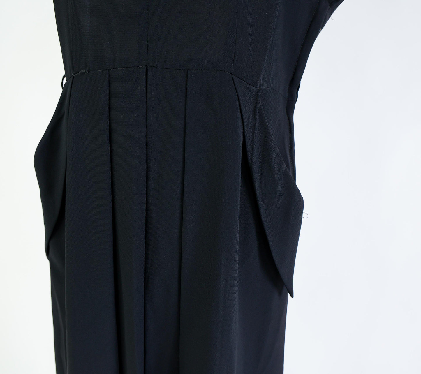1940s Vintage Black Embroidered Cocktail Dress, Extra Large