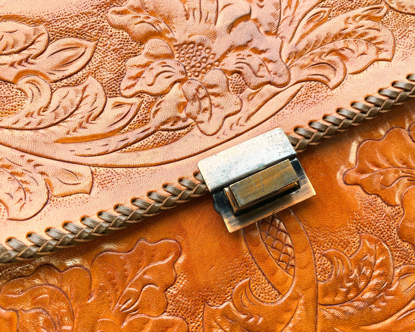 1950s Tooled Leather Clutch | 50s Tooled Handbag