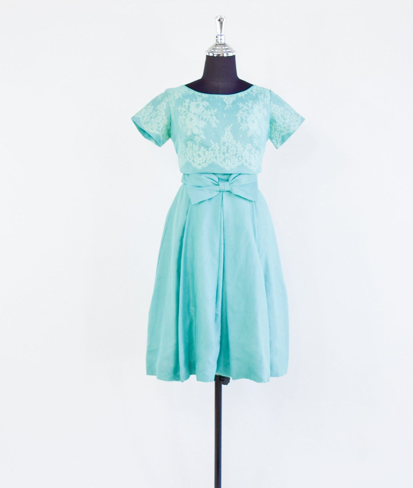 1950s Turquoise Taffeta Party Dress & Lace Jacket, Small