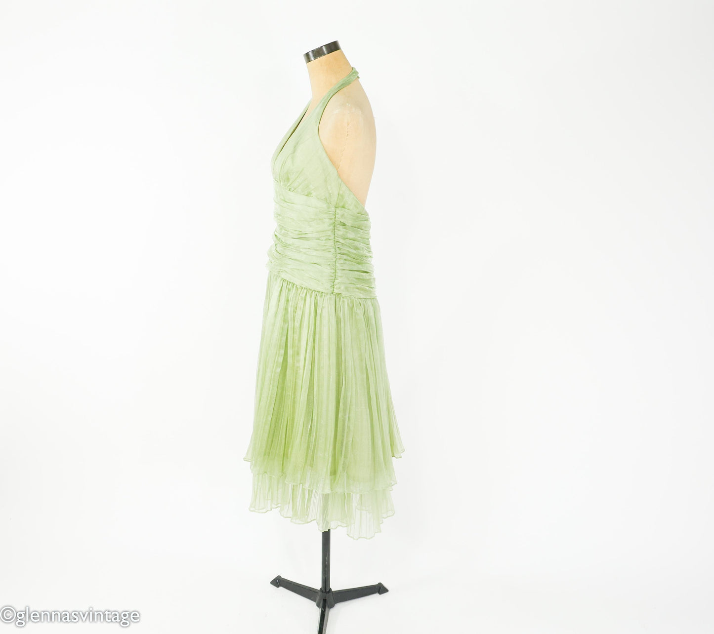1990s Green Halter Evening Gown Dress, Medium