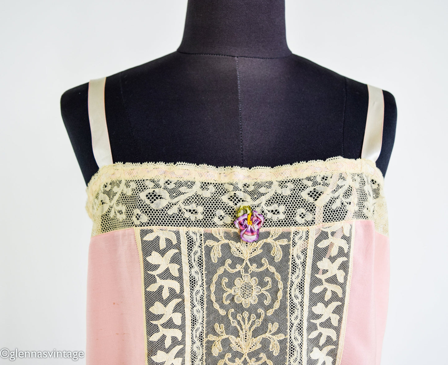 1920s Pink Silk Romper Lingerie, Step In, Extra Small