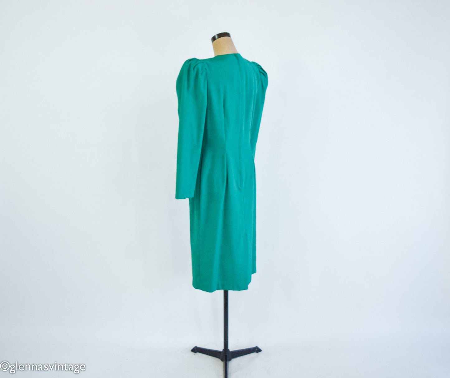 1980s Green Dress with Black Trim, Etoile Collection, Large